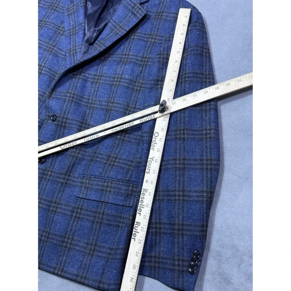 Tommy Hilfiger Blazer Mens 48R Blue Windowpane Plaid Wool Blend Sport Coat Dad